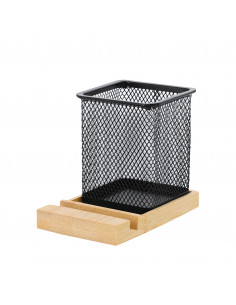 Porta Lápices Manish metálico con base de bambú y soporte 2