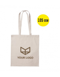 100 Bolsas Asas Largas Algodón con Grabación a 1 color