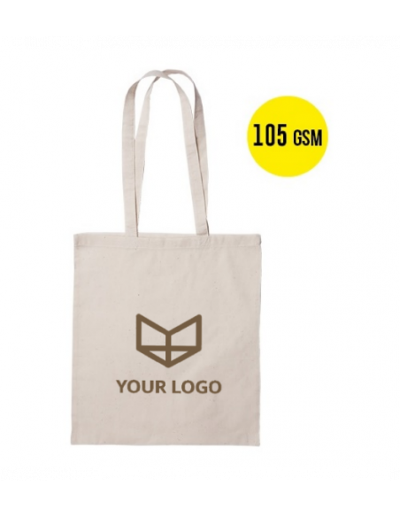 100 Bolsas Asas Largas Algodón con Grabación a 1 color