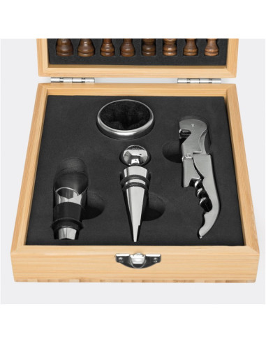 Set de vino BAMBOO CHESS con juego de ajedrez