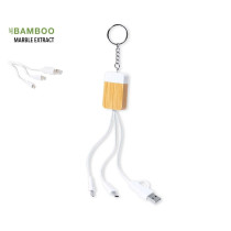 Cable Cargador Publicitario con Llavero de Bambú y Marmol