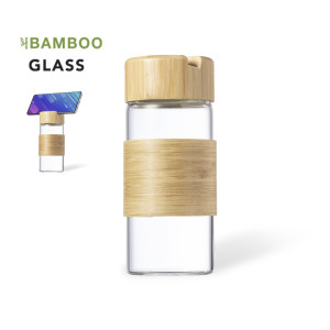 Botella de Agua Publicitaria en Cristal y Bambú